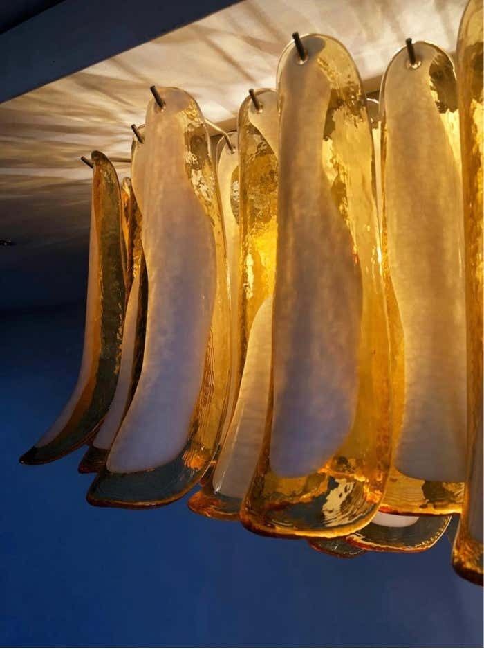 photo vintage Pair Italian Ceiling Lamp, Glass Petal, Murano