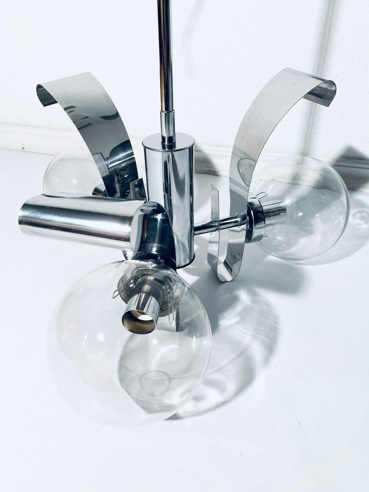 Chrome Bulb Lamp Chandelier / Mid Century Vintage Decor 60s 70s photo buy