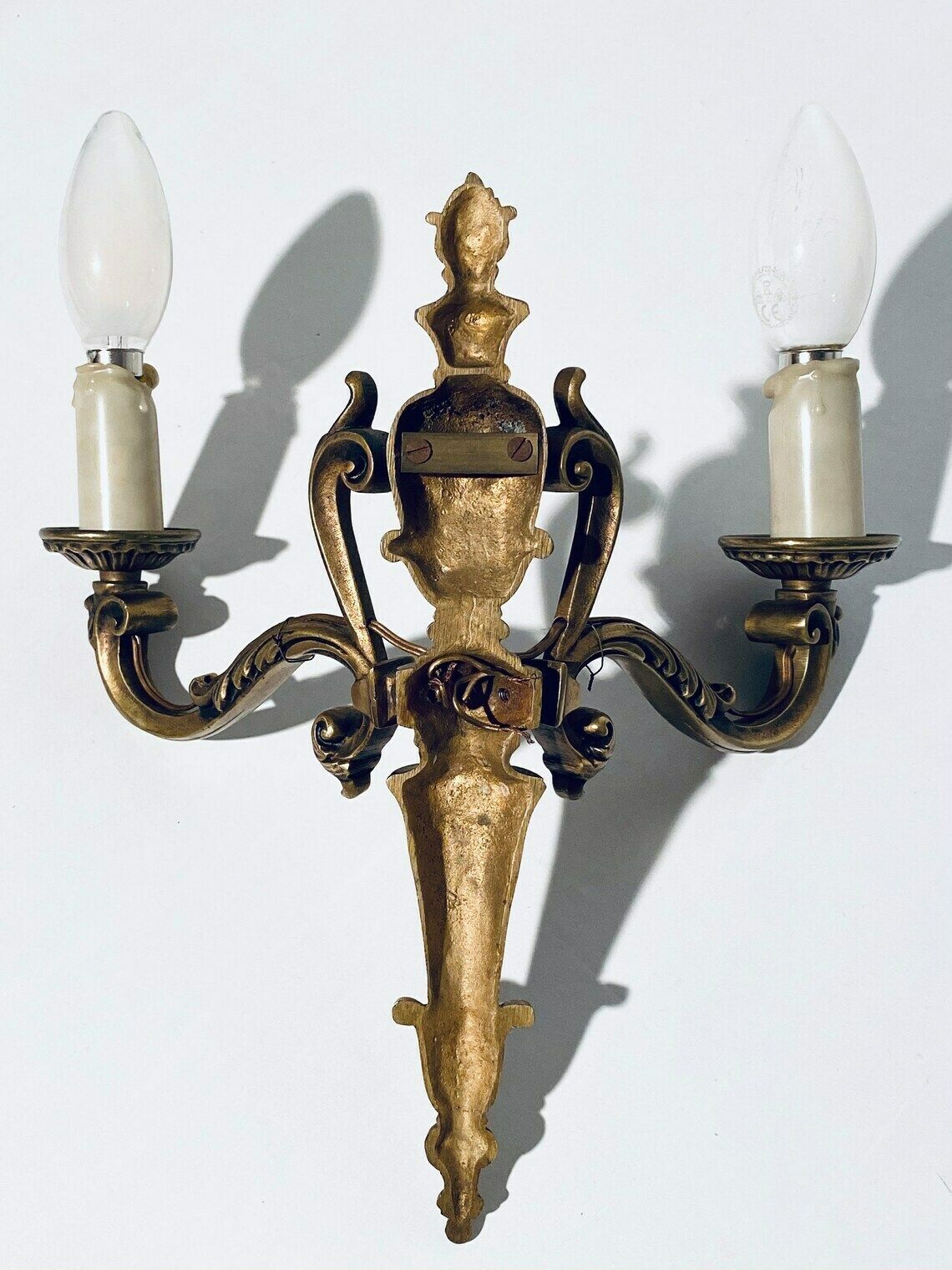 Elegant Vintage Bronze Wall Lamp With Candle Motif / France photo furniture
