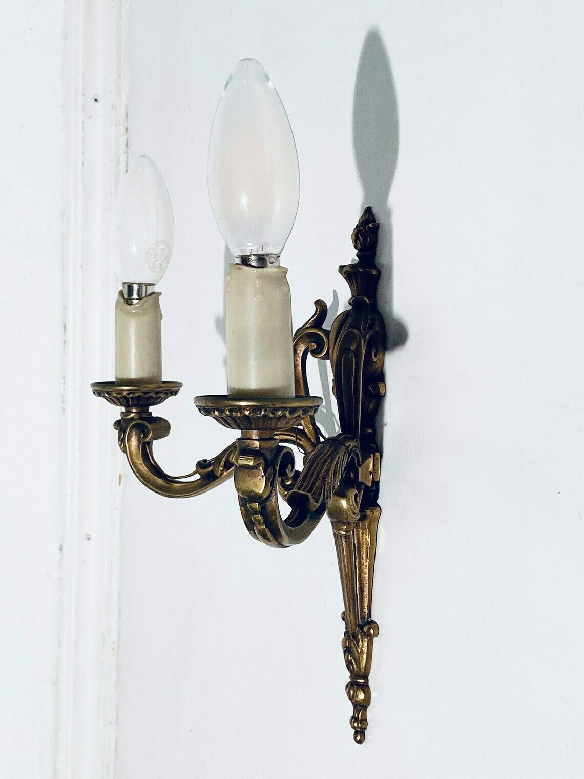 Elegant Vintage Bronze Wall Lamp With Candle Motif / France photo 198.0