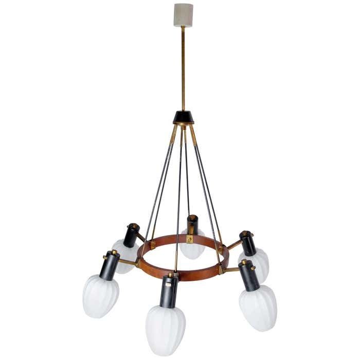 Midcentury Italian Opaline Glass Chandelier