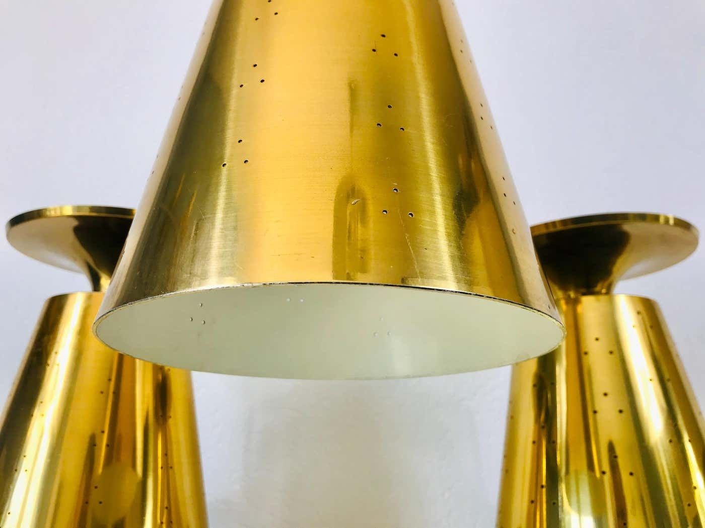 photo vinterior Set Of 3 Polished Brass Pendant Lamps Attributed To Paavo Tynell, 1950s