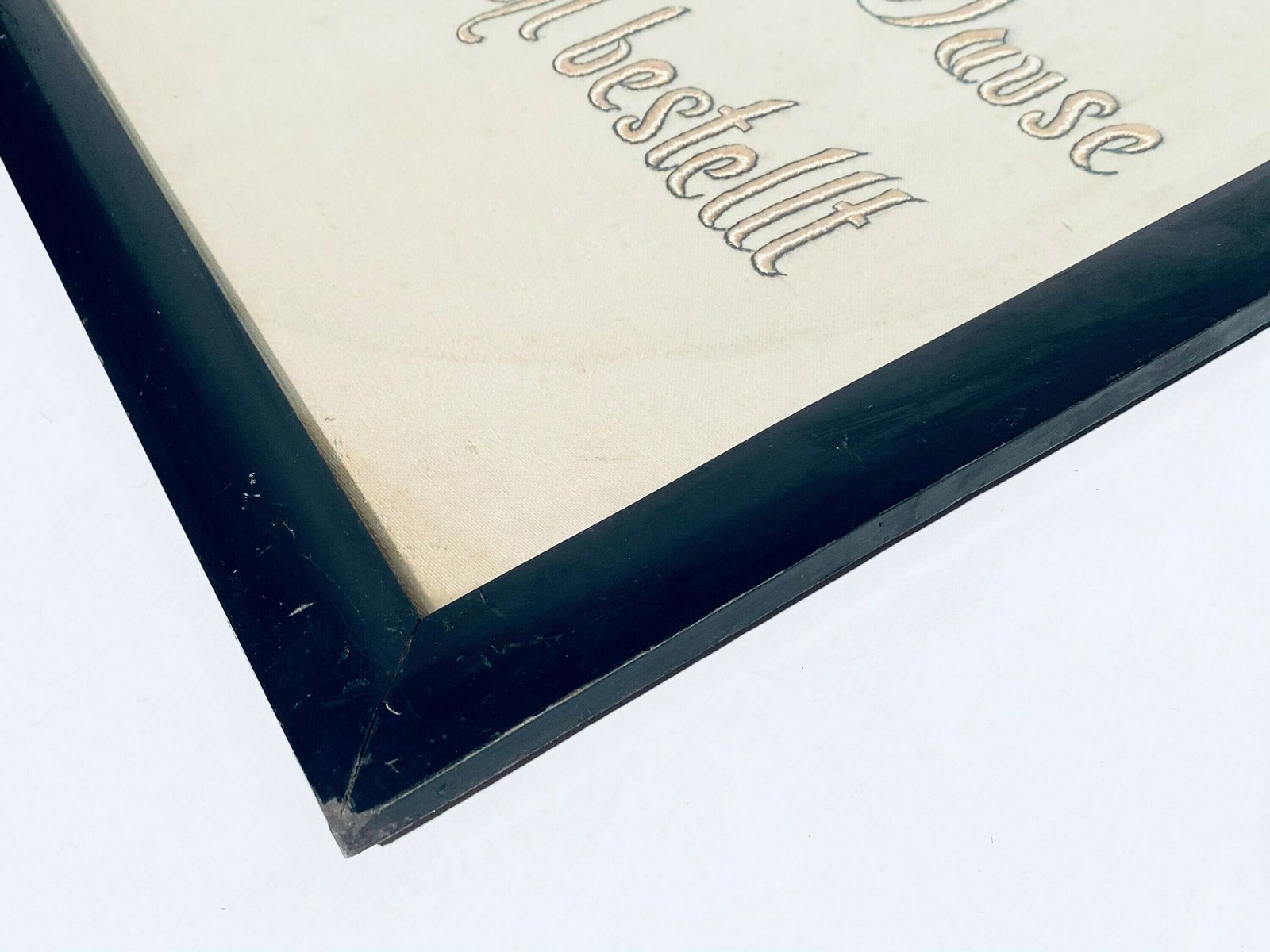 1900s German Stitched Wooden Frame With Romantic Phrase / Antique Wedding Gift photo vinterior