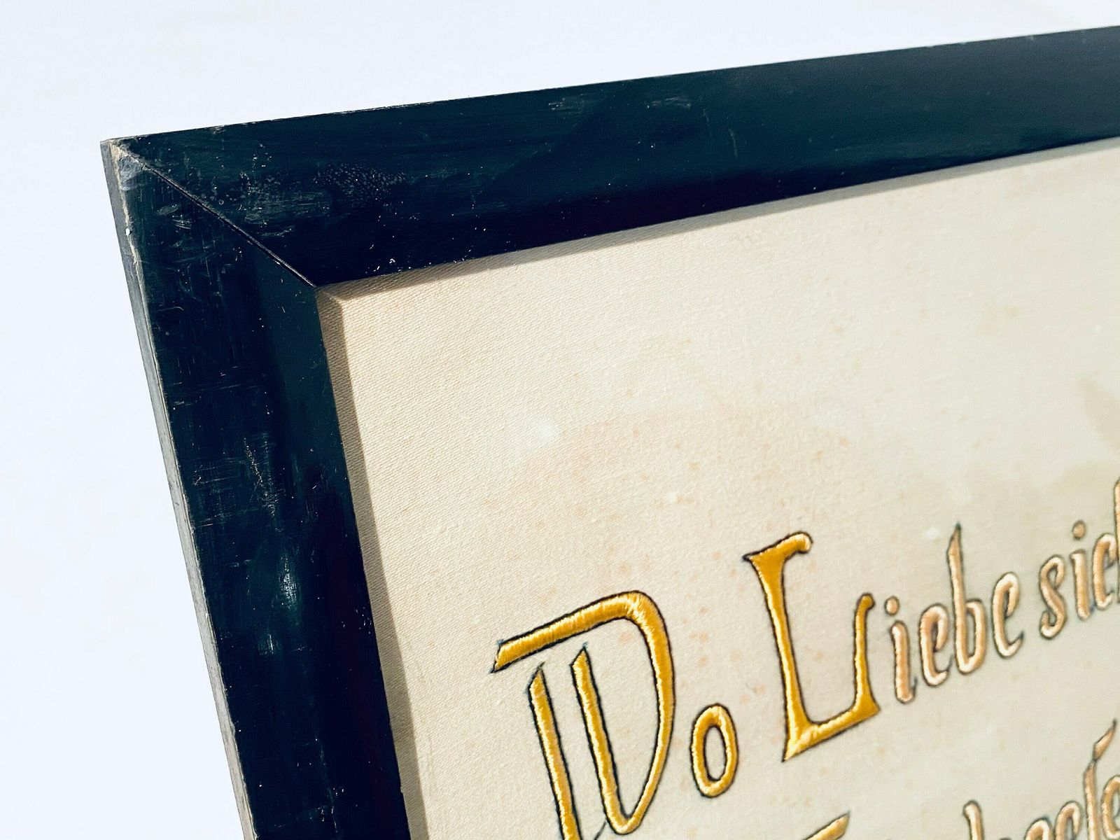 1900s German Stitched Wooden Frame With Romantic Phrase / Antique Wedding Gift photo vintage