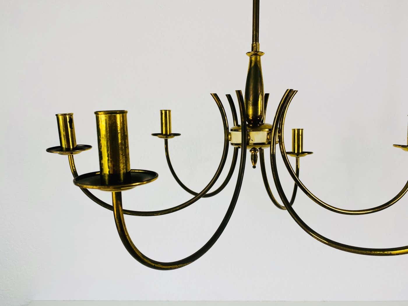 Midcentury Brass 6 Arm Sputnik Chandelier, 1960s photo for sale
