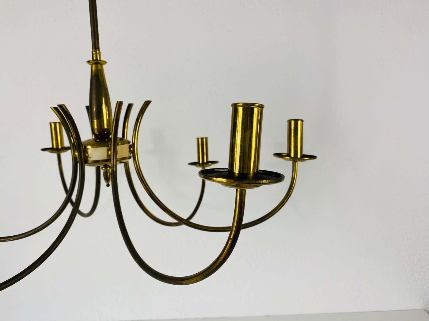 Midcentury Brass 6 Arm Sputnik Chandelier, 1960s photo Lighting