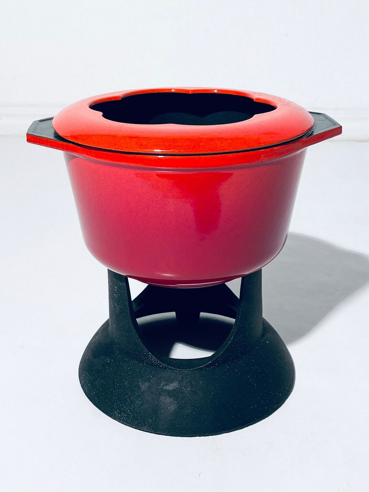 Vintage Red Fondue Enamel Cooking Pot / Vintage Kitchen Decor 70s photo 166.0