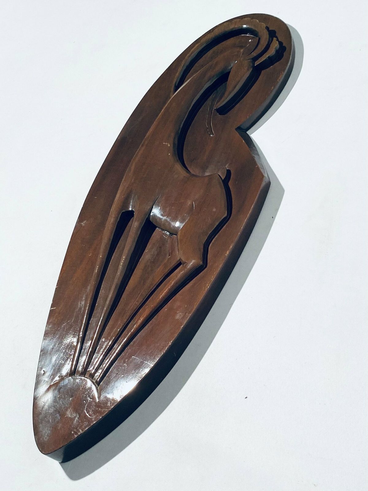 Large Mid Century Ibex Wooden Carving Picture Vintage 50s 60s Decor photo furniture
