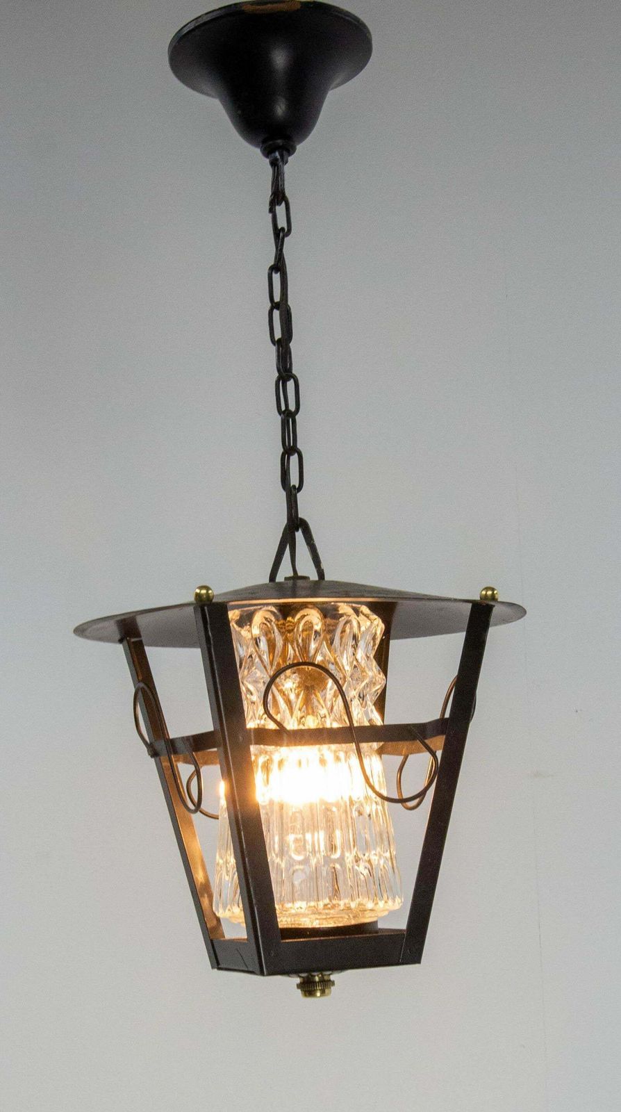 Iron And Glass Ceiling Lamp Lustre French Lantern, Circa 1960 photo furniture