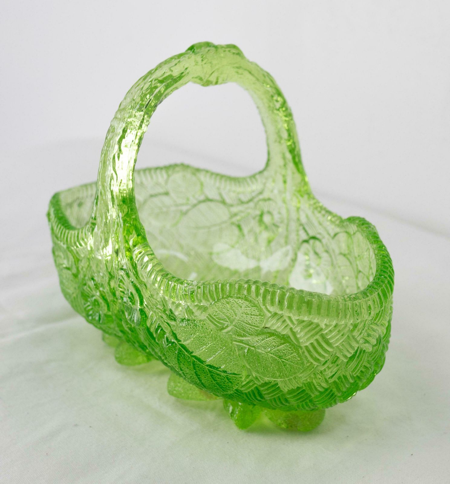Green Glass Basket Centre Piece Or Empty Pocket, French Circa 1900 photo for sale