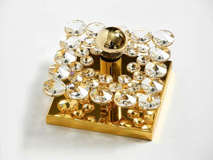 Fantastic Small 70s Palwa Brass Ceiling Or Wall Lamp With Faceted Crystal Stones photo furniture