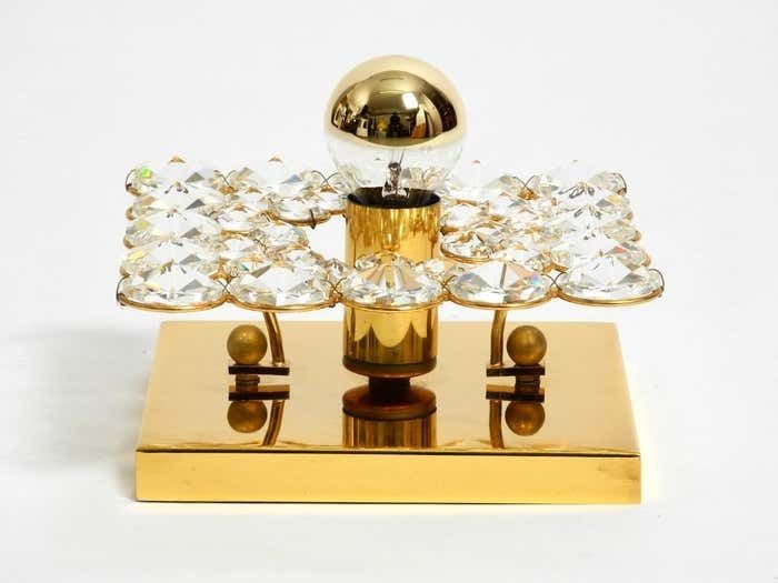 Fantastic Small 70s Palwa Brass Ceiling Or Wall Lamp With Faceted Crystal Stones photo Lighting