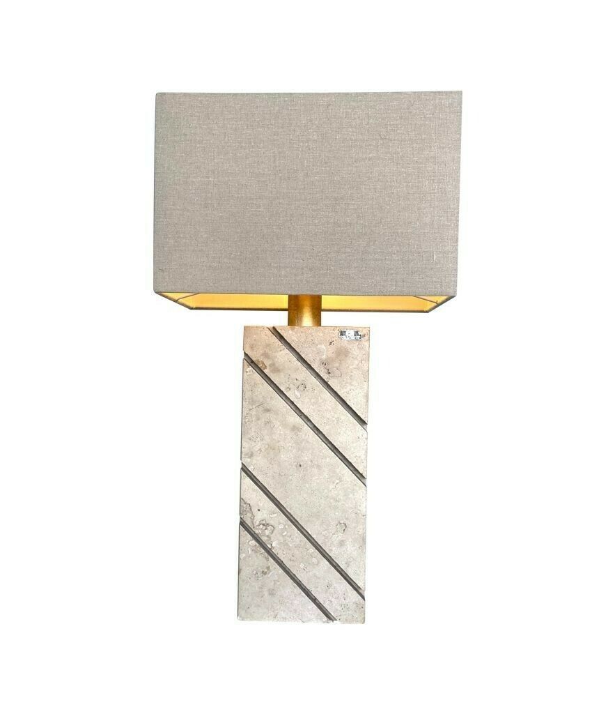 A Large Italan 1970s Travertine Lamp By Cerri Nestore With Bespoke Linen Shade photo furniture
