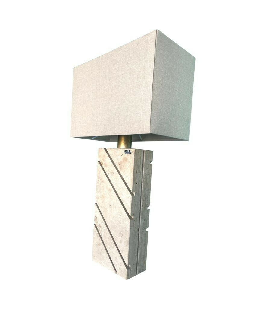 A Large Italan 1970s Travertine Lamp By Cerri Nestore With Bespoke Linen Shade photo 1250.0