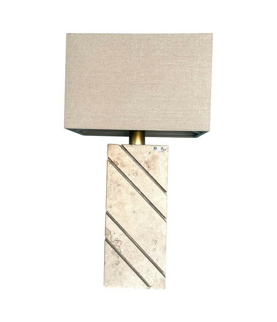 A Large Italan 1970s Travertine Lamp By Cerri Nestore With Bespoke Linen Shade photo vinterior
