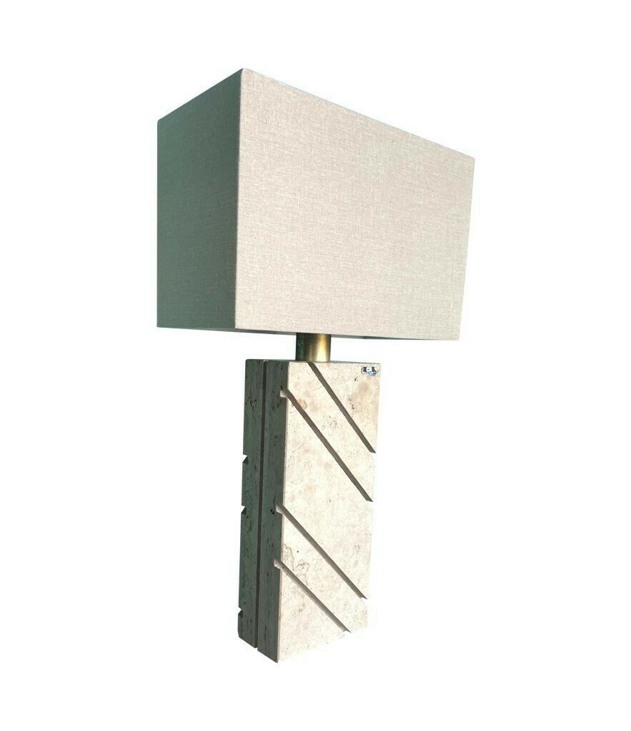 A Large Italan 1970s Travertine Lamp By Cerri Nestore With Bespoke Linen Shade photo buy