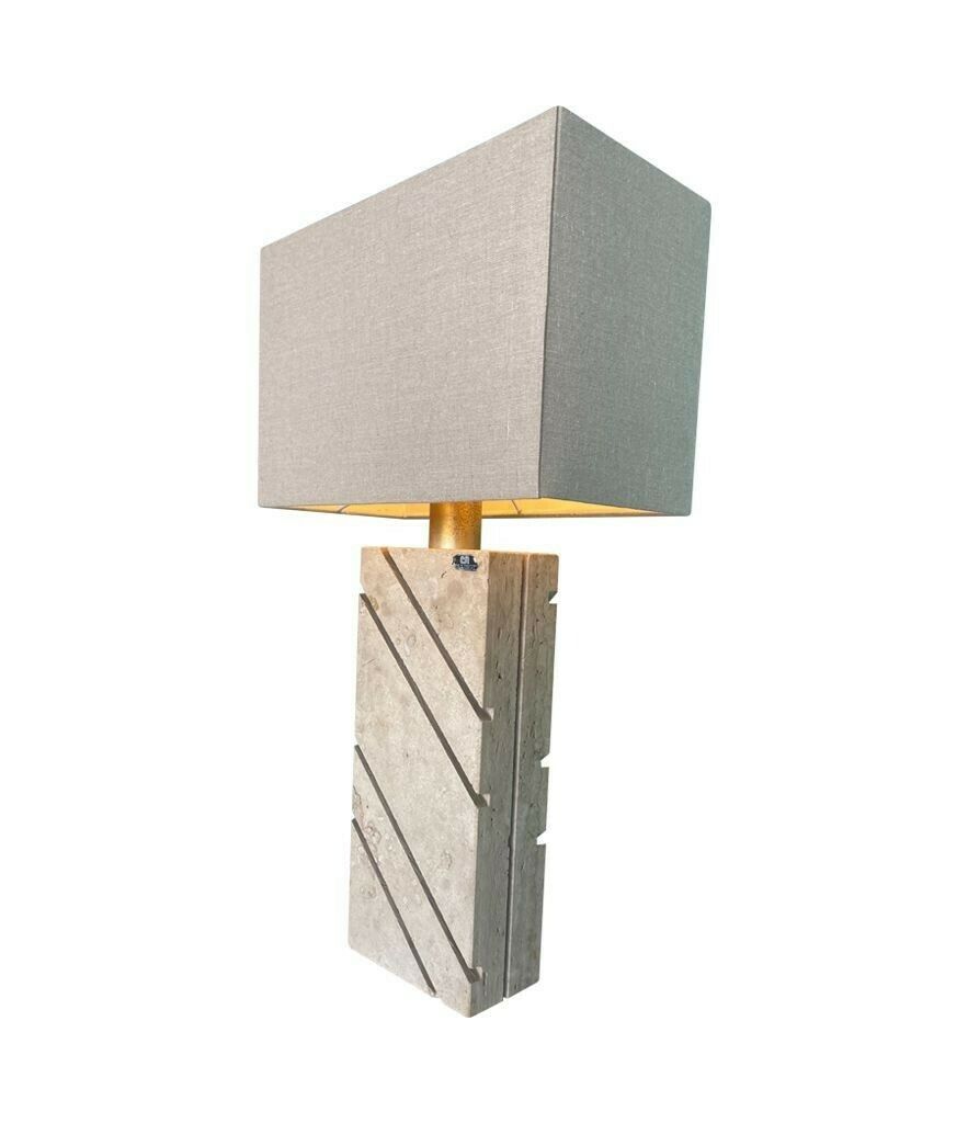 photo furniture A Large Italan 1970s Travertine Lamp By Cerri Nestore With Bespoke Linen Shade