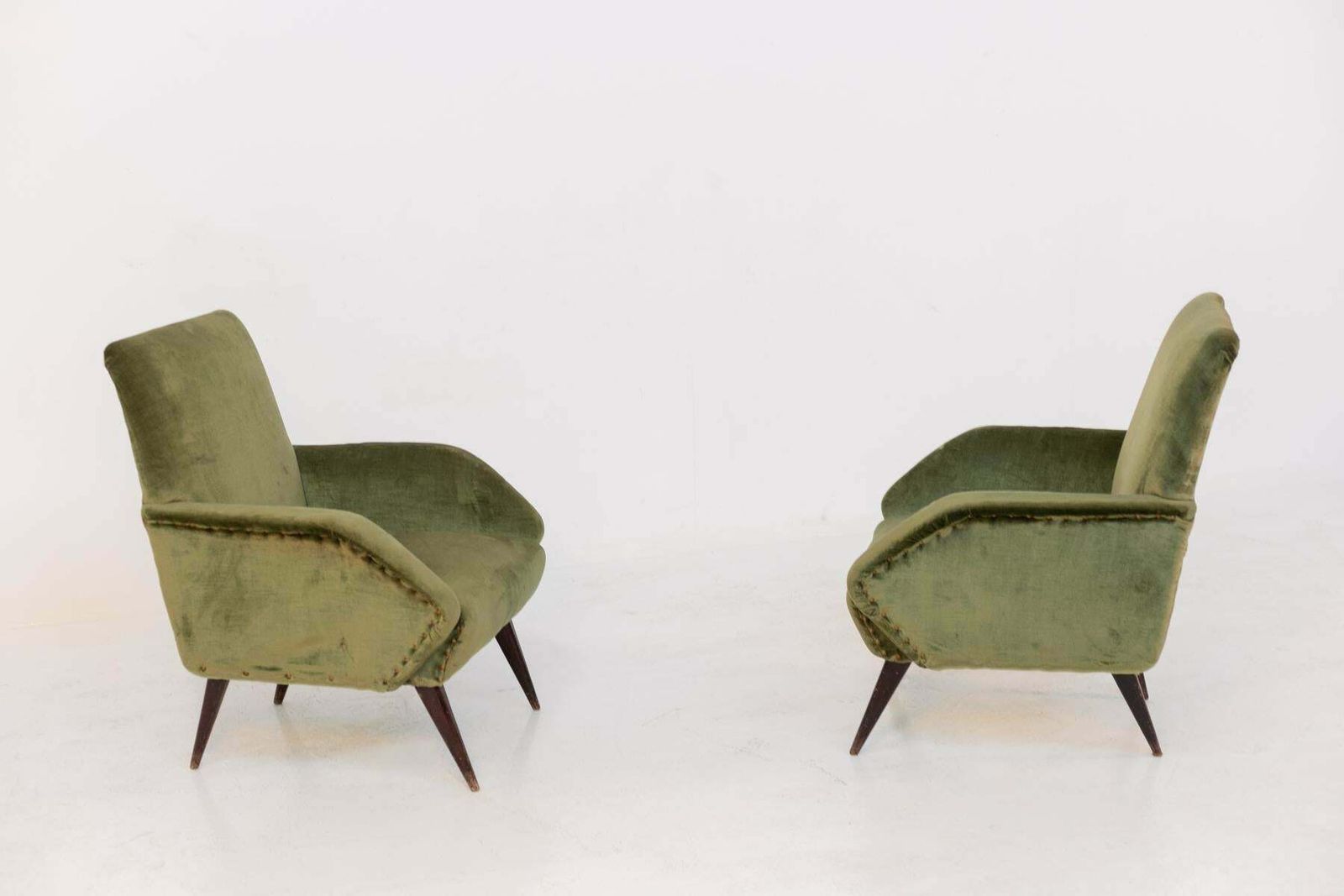 Italian Armchairs In Green Velvet And Wood photo buy