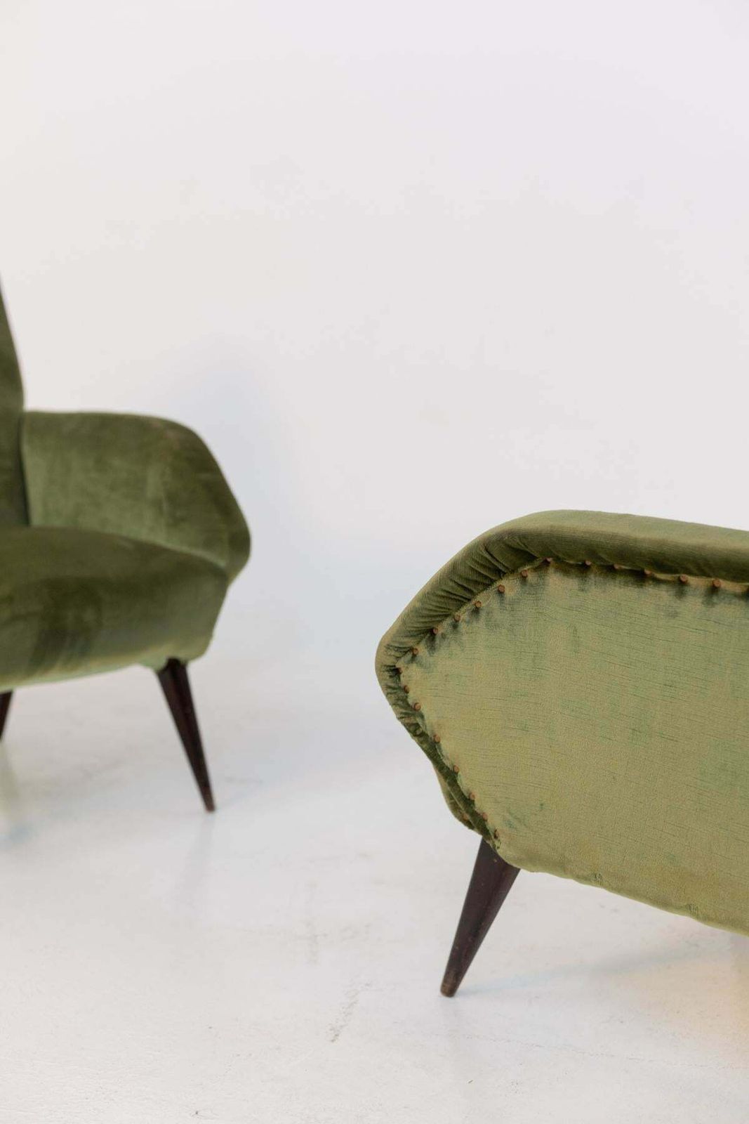 Furniture Italian Armchairs In Green Velvet And Wood photo