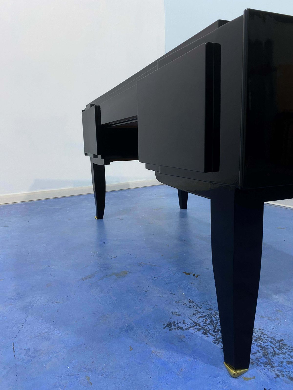French Art Deco Black Lacquered Executive Desk, 1930s photo vintage