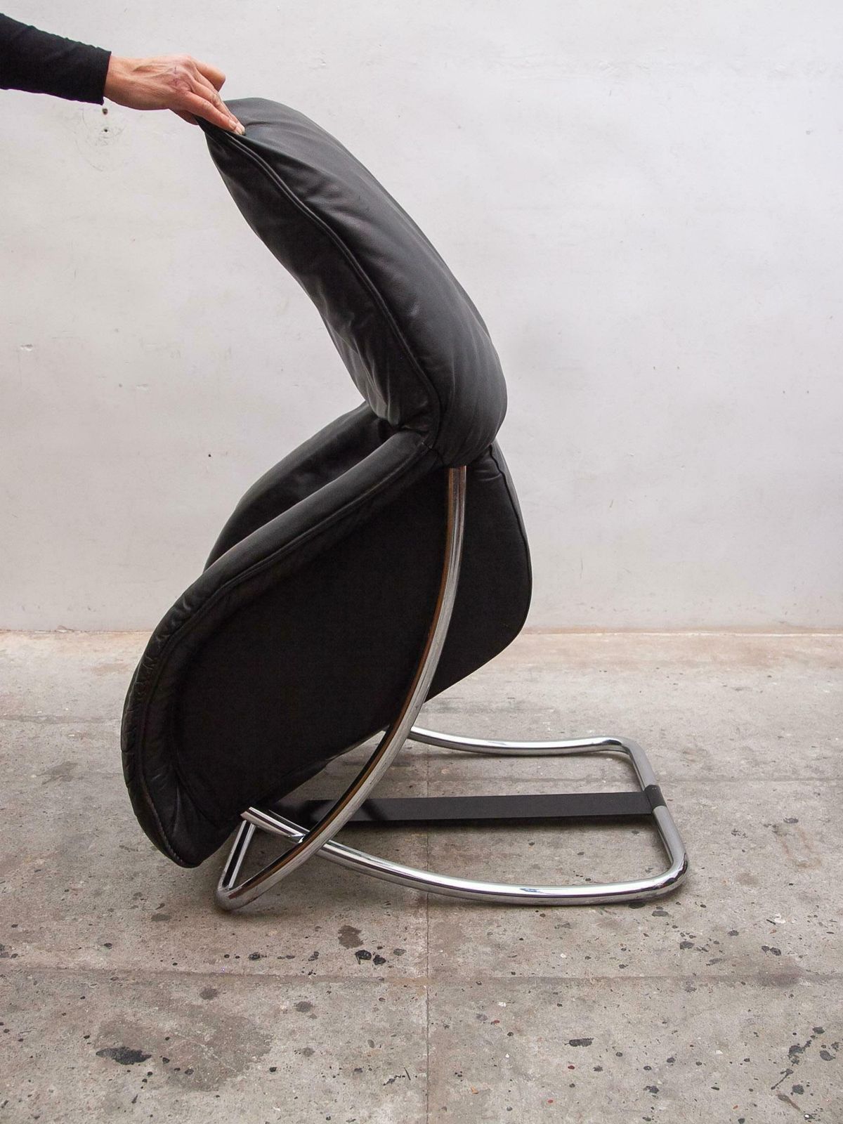 Robert Haussmann Style Chrome Rocking Lounge Chair With Footstool, 1980s photo buy