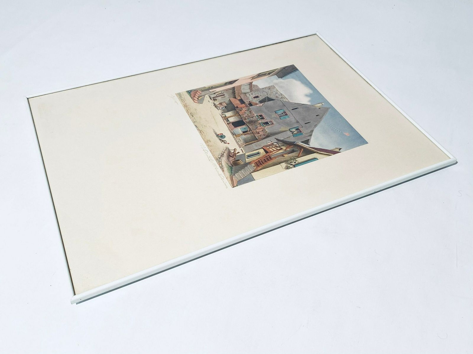 Niklaus Stöcklin Signed Limited Art Print Farm Motif Meierhof Riehen Picture Frame 1941 photo vinterior