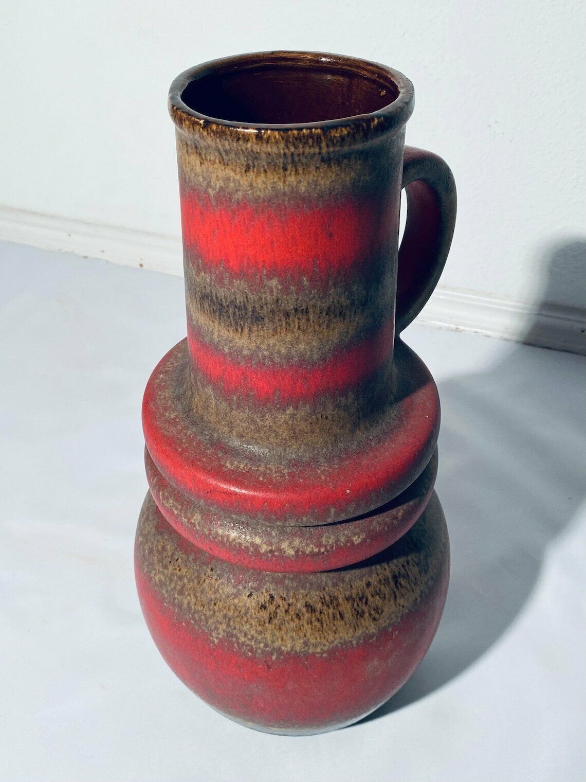Xxl Scheurich Large Ceramic Floor Jug Vase Brown & Red West German Pottery / Vintage Decoration 1960s photo 182.0