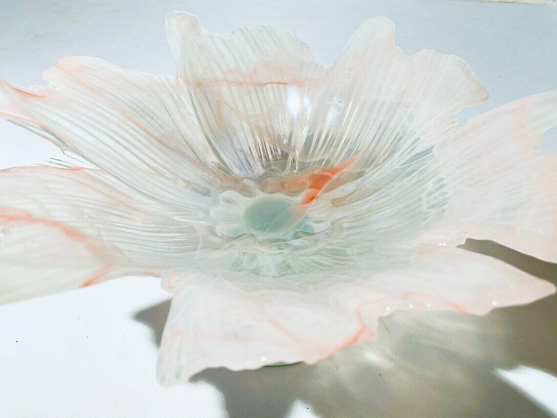 Two Large Murano Style Glass Fruit Bowls Yellow And Rosé / 1980s Vintage Decor Italy photo 177.0