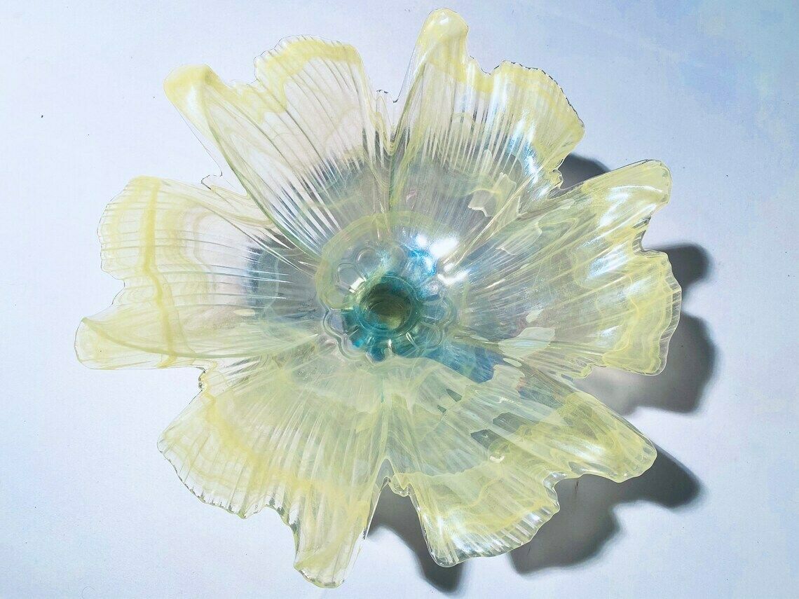 photo furniture Two Large Murano Style Glass Fruit Bowls Yellow And Rosé / 1980s Vintage Decor Italy
