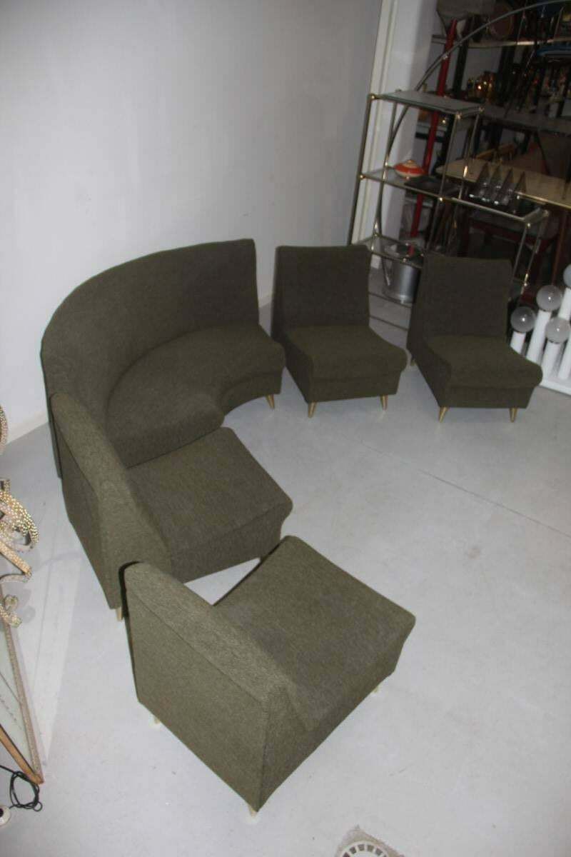 Elegant Modular Curved Sofa Italian Mid Century Design Zanuso Green Brass Feat photo 5210.0