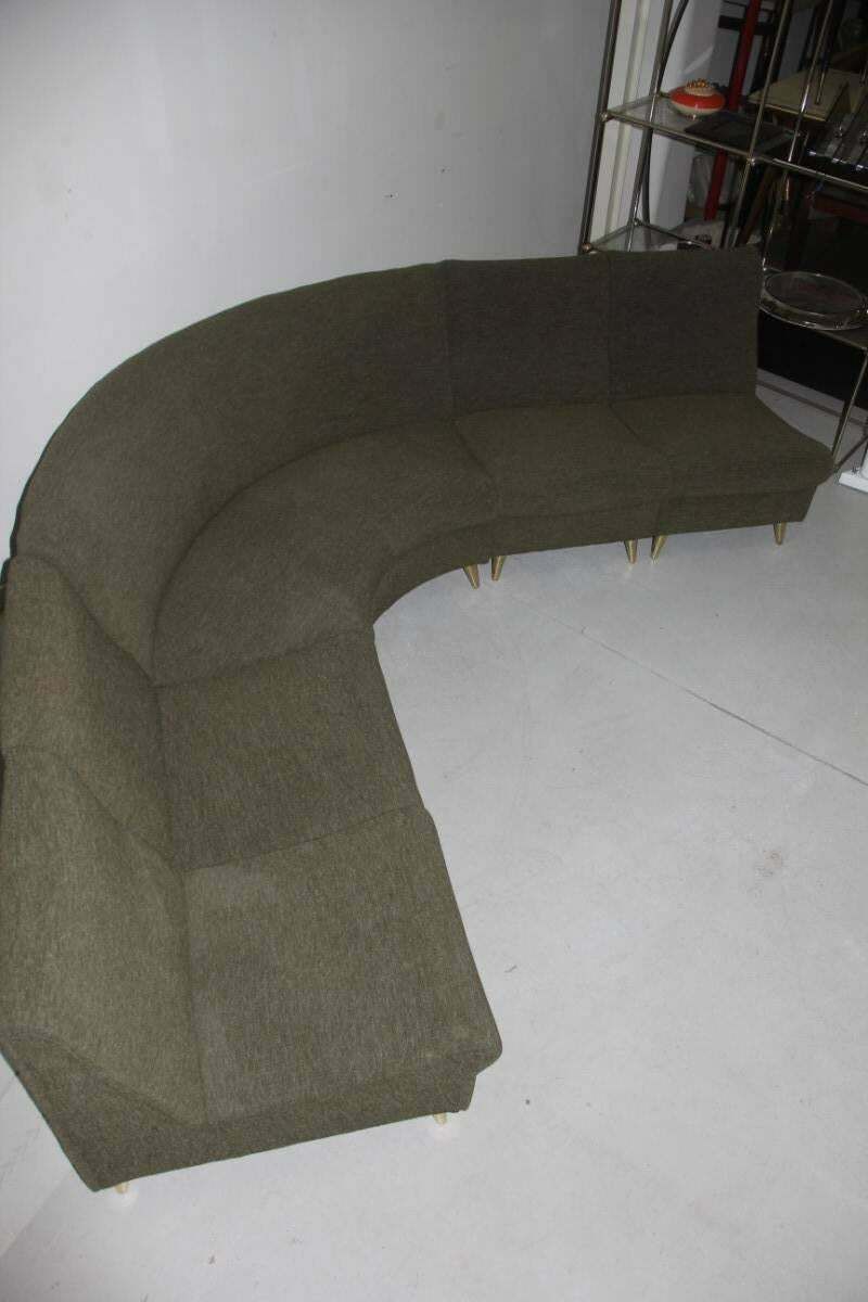 Elegant Modular Curved Sofa Italian Mid Century Design Zanuso Green Brass Feat photo buy