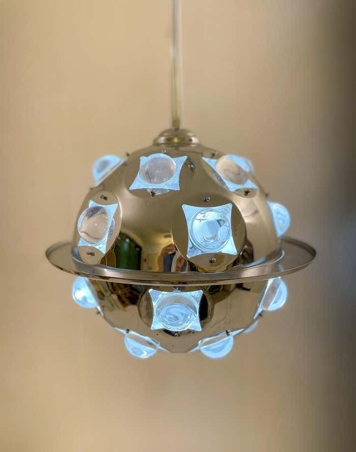 Mid Century Modern Chrome And Glass Suspension By Oscar Torlasco, Italy, 1970s photo Lighting