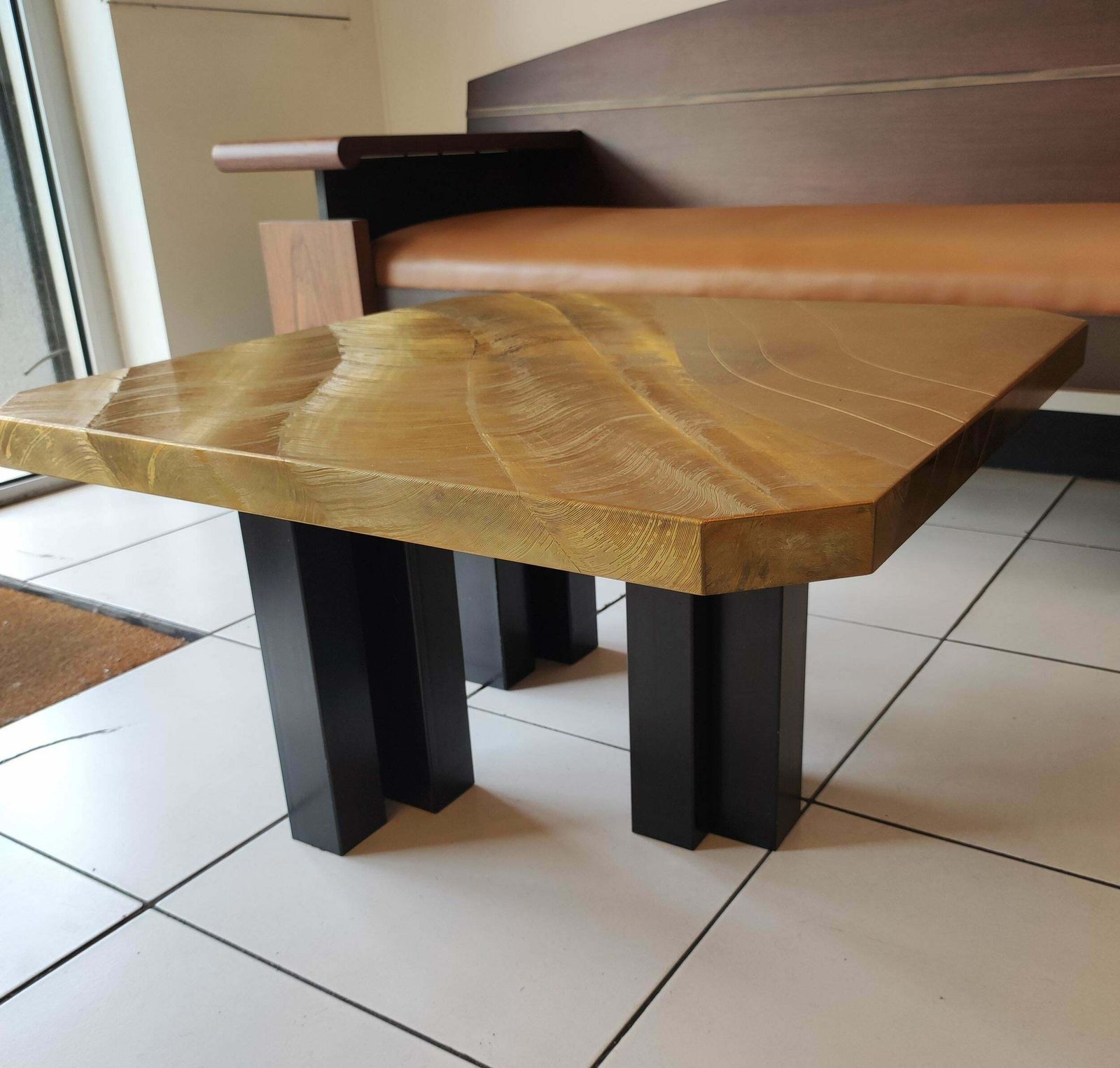 Etched Brass Coffee Table By Christian Krekels, Signed , Circa 1975 photo vintage