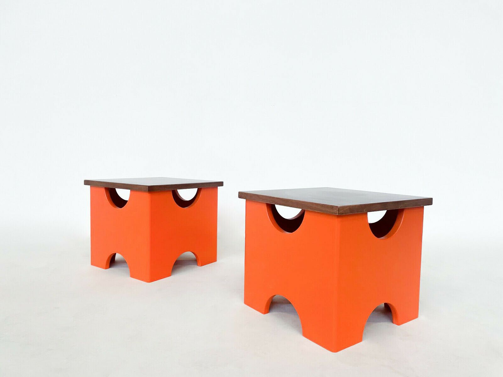 Pair Of Mid Century Modern Orange "Dado" Stools By Ettore Sottsass photo for sale
