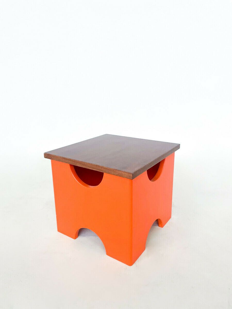 Pair Of Mid Century Modern Orange "Dado" Stools By Ettore Sottsass photo buy