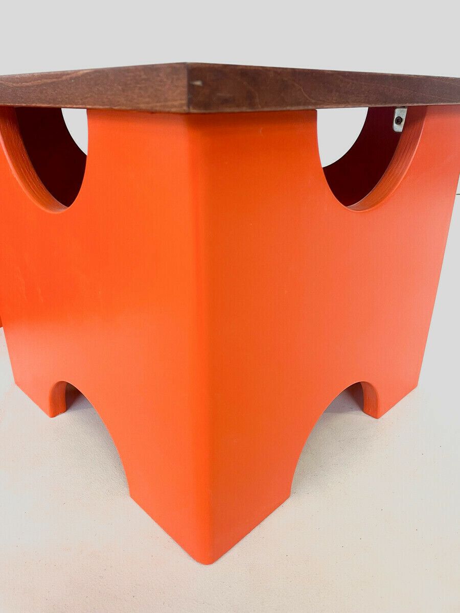 Furniture Pair Of Mid Century Modern Orange "Dado" Stools By Ettore Sottsass photo