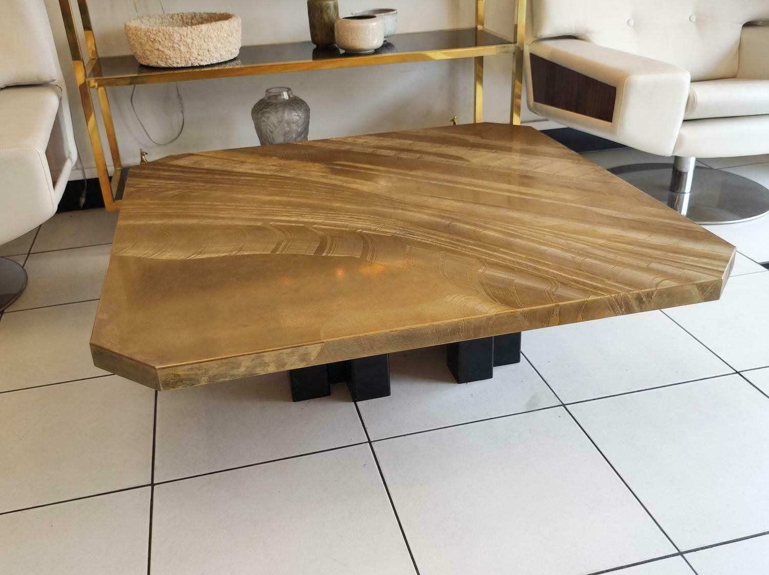 Large Etched Brass Coffee Table By Christian Krekels, Signed , Circa 1975 photo 19397.0