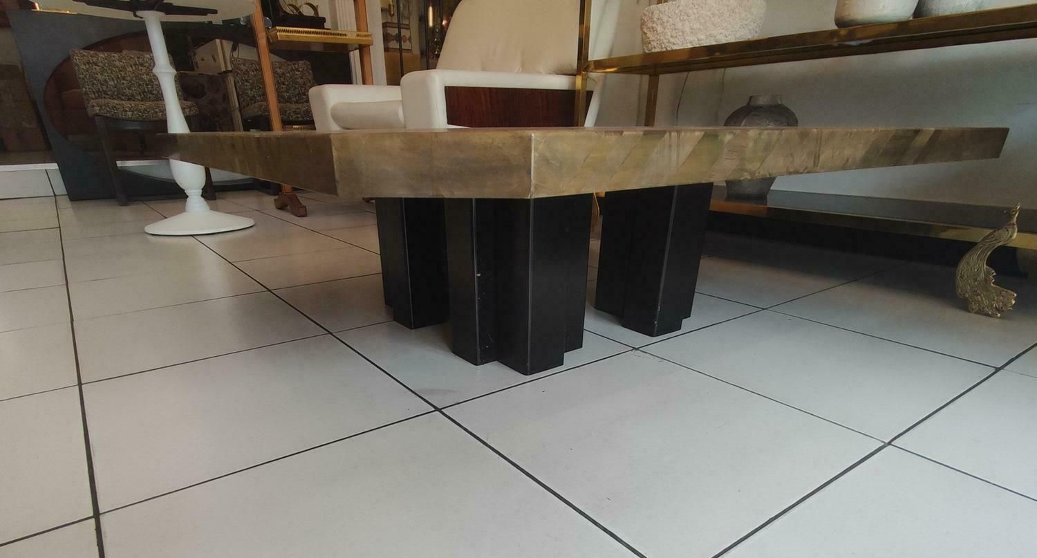 photo for sale Large Etched Brass Coffee Table By Christian Krekels, Signed , Circa 1975