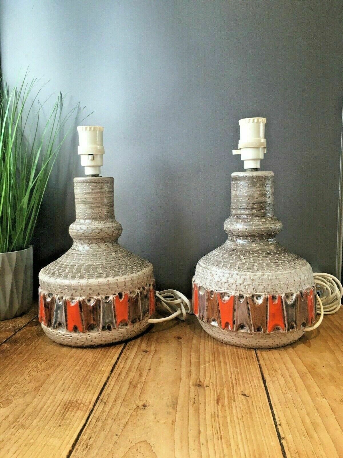 1 Superb 50s Mcm Italian Pottery Fratelli Fanciullacci Orange Lamp Base Abstract photo Lighting
