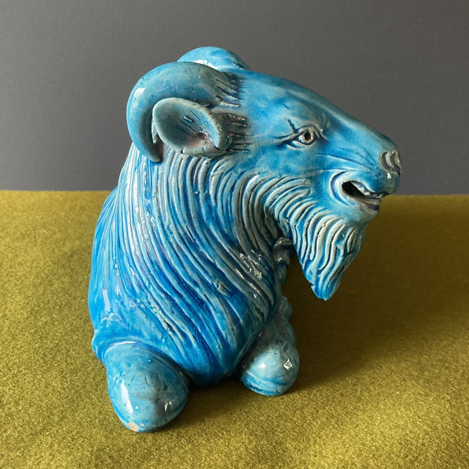 Art Pair Of Turquoise Glazed Porcelain Goats, Qing Dynasty, Circa 19th Century photo
