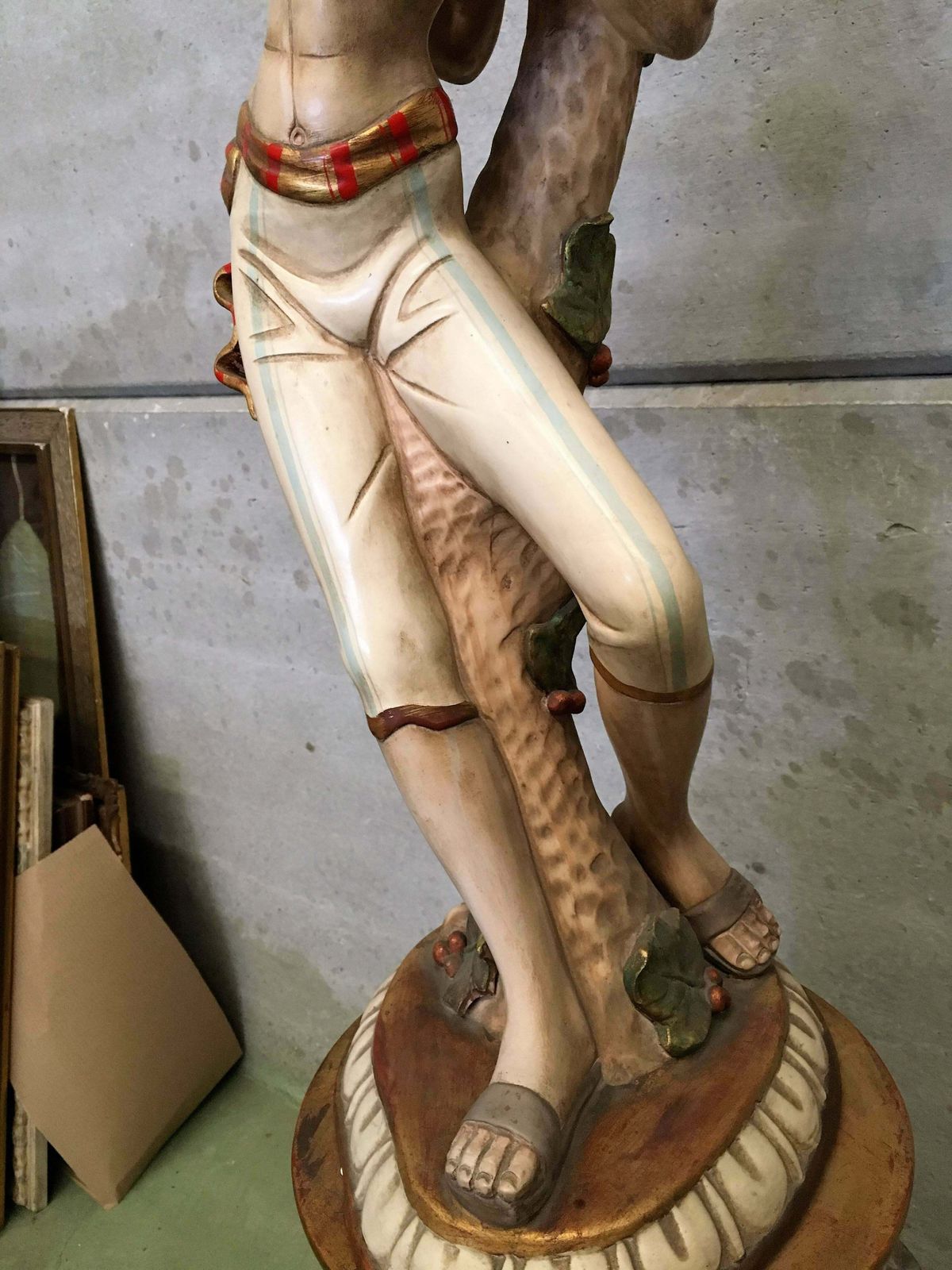 20th Sculpture Of An Asiatic Man With Birds And Harlequin Motifs, Spain photo vintage