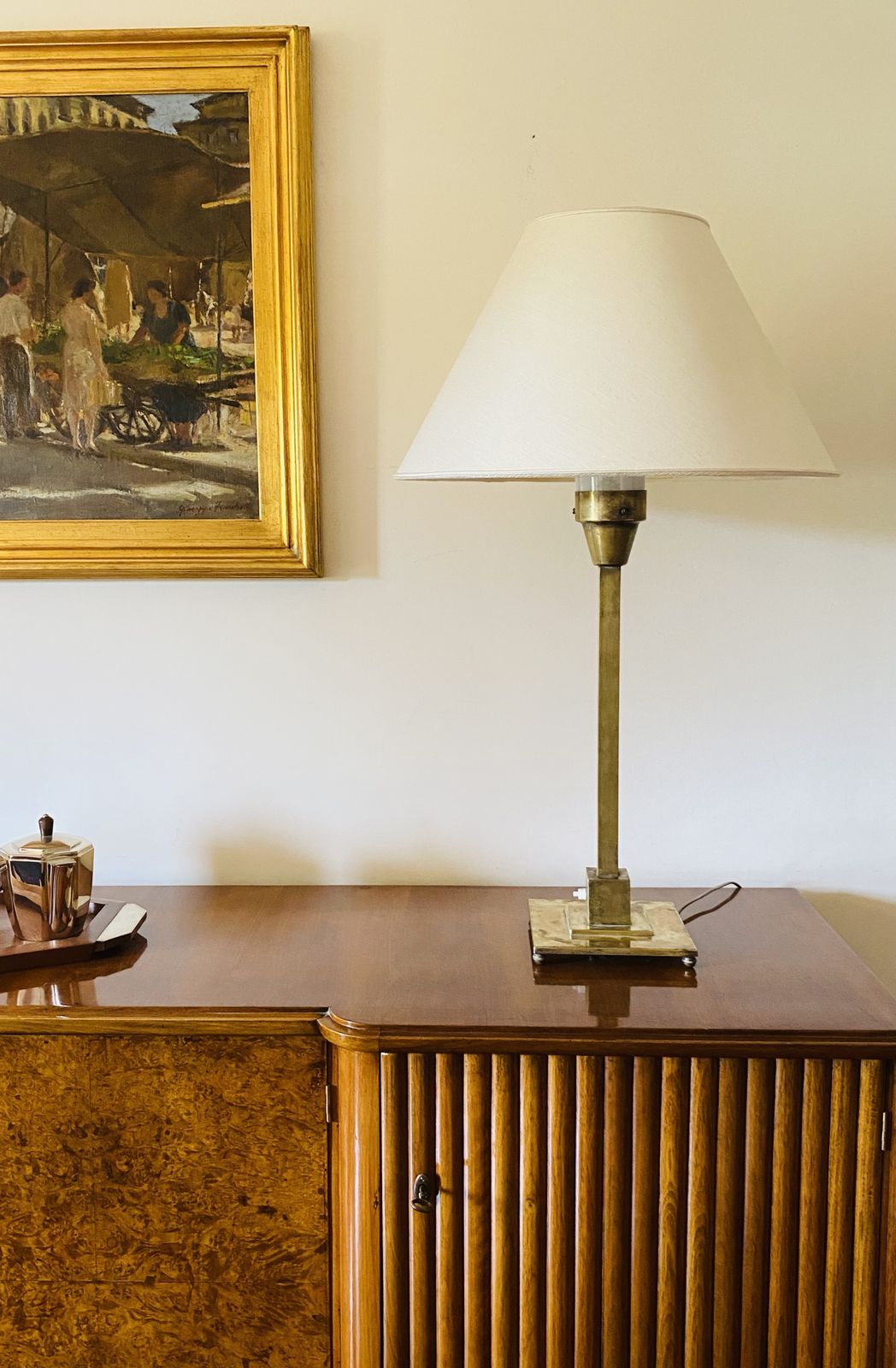 Rationalist Monumental Brass Table Lamp, Officine A. Boffelli Milano Italy 1935 photo Lighting