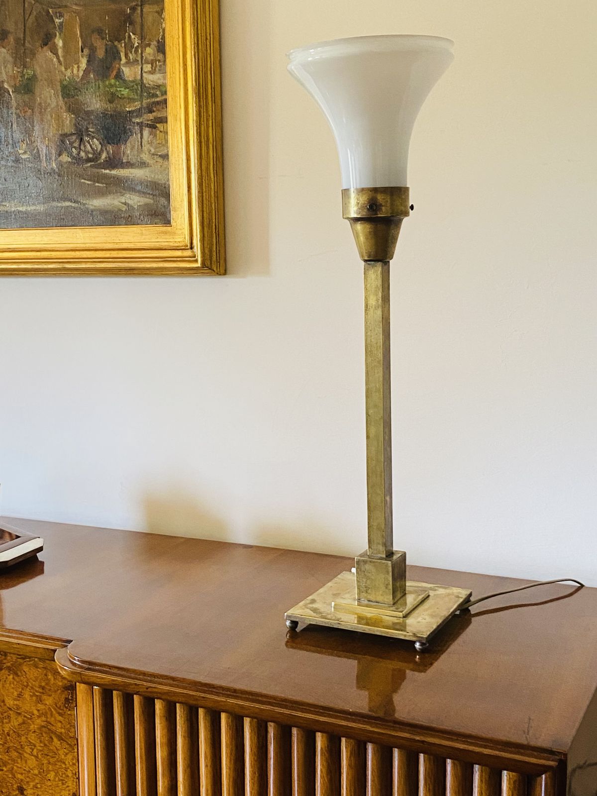 photo for sale Rationalist Monumental Brass Table Lamp, Officine A. Boffelli Milano Italy 1935