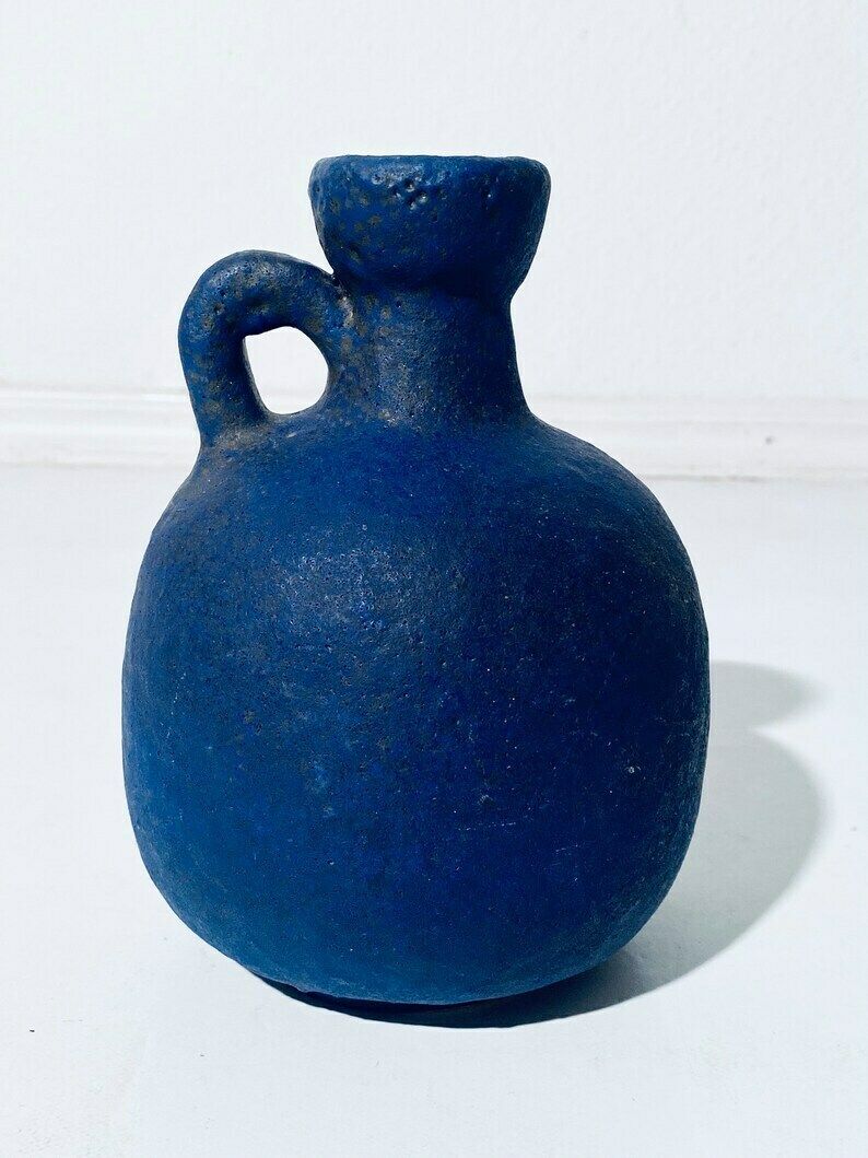 Dark Blue Ruscha Fat Lava Ceramic Jug Vase West Germany / Vintage Decor 1960s photo furniture