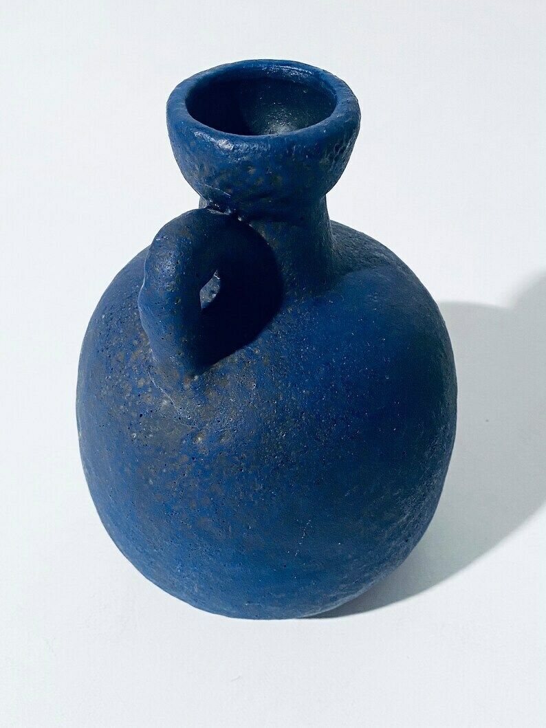 Dark Blue Ruscha Fat Lava Ceramic Jug Vase West Germany / Vintage Decor 1960s photo vinterior