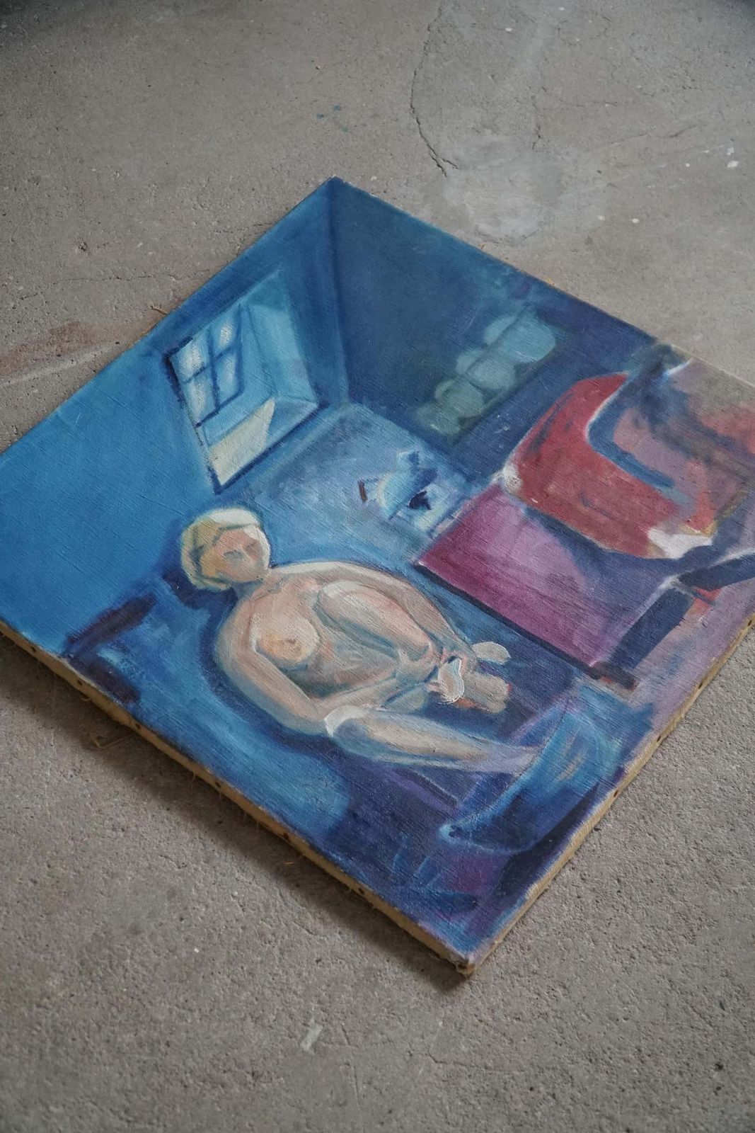 photo for sale Large Oil On Canvas Painting, Unknown Artist, 1956, Danish Mid Century