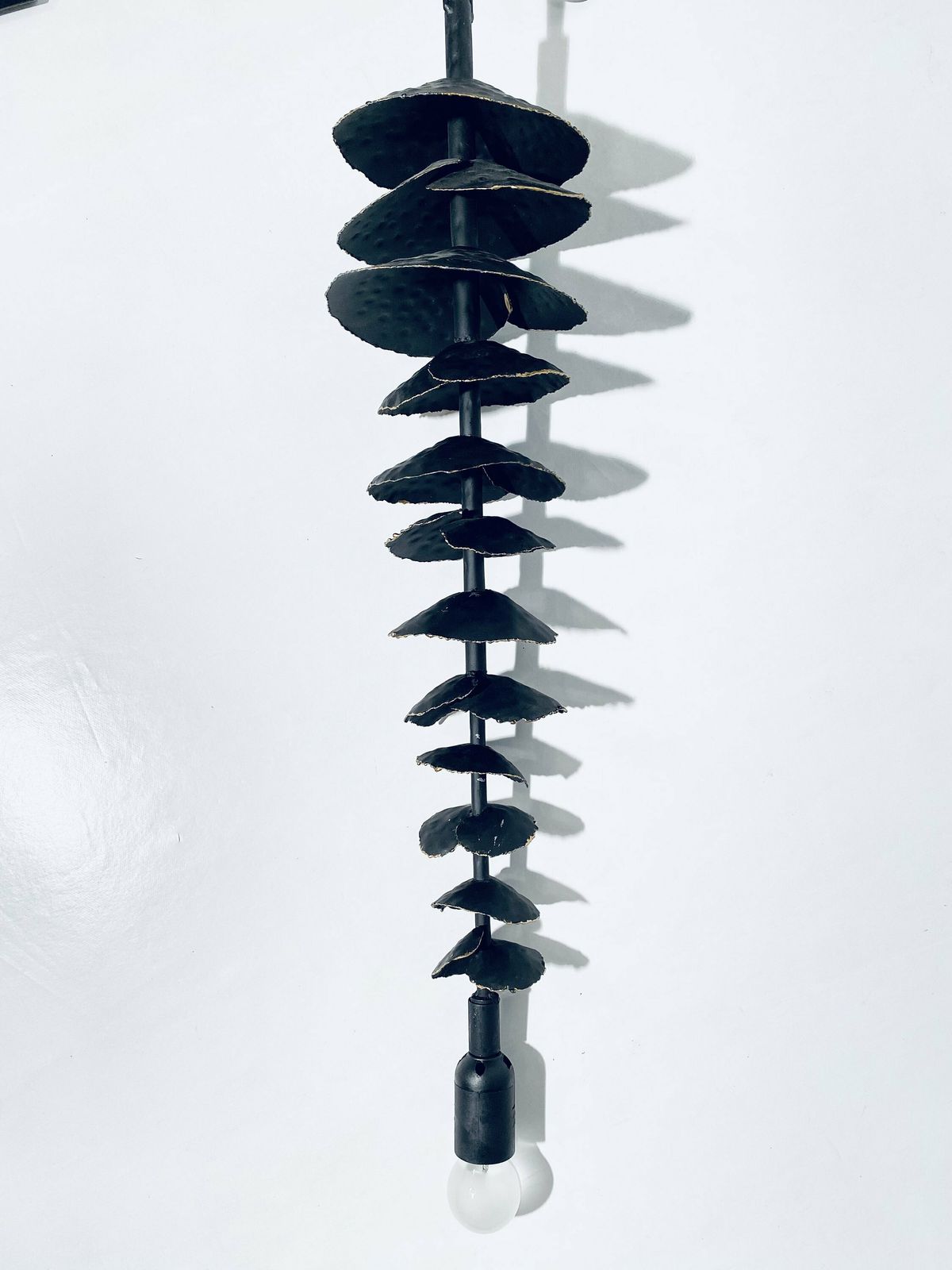 Hanging Designer Lamp Shaped With Metal Forged Leaves / Swiss Design photo for sale