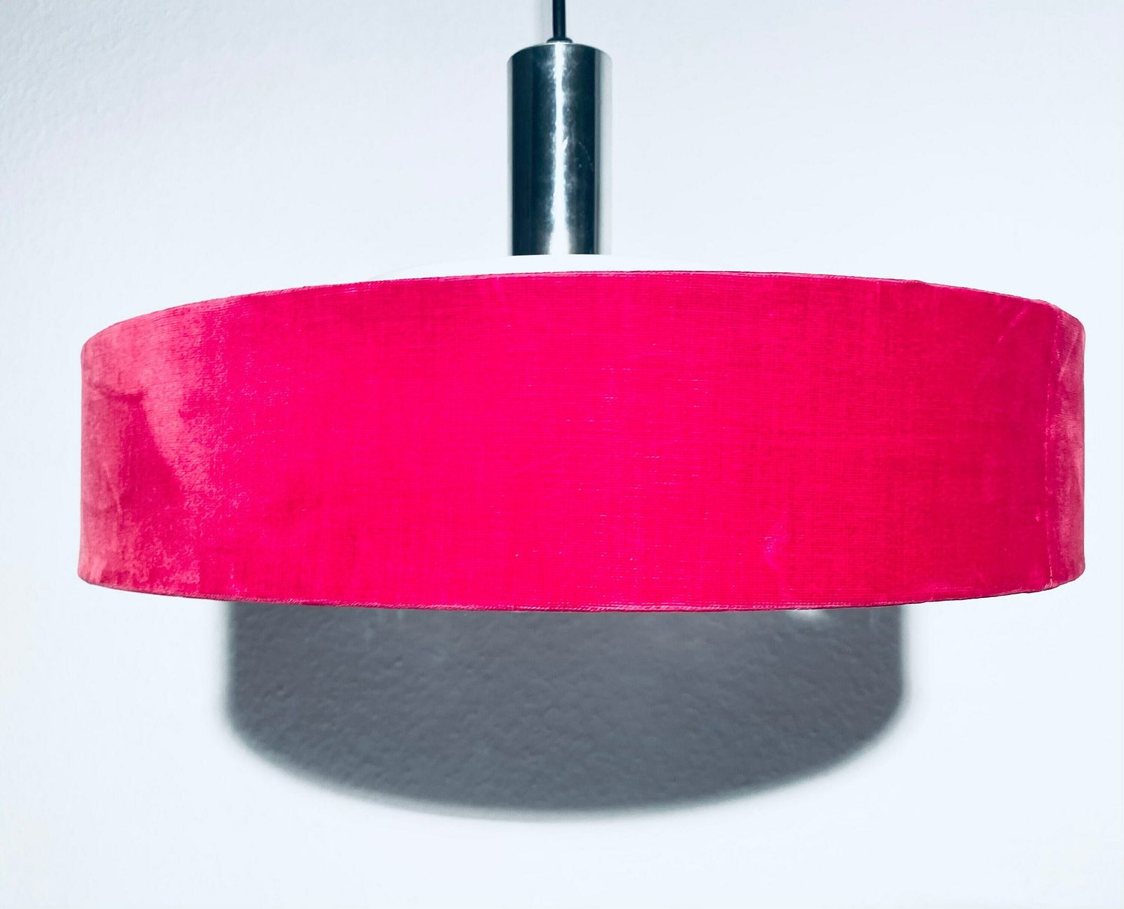 Red Velvet Crystal Glass Hanging Lamp / 60s 70s Vintage Decor / Boudoir Moulin Rouge Lamp photo for sale
