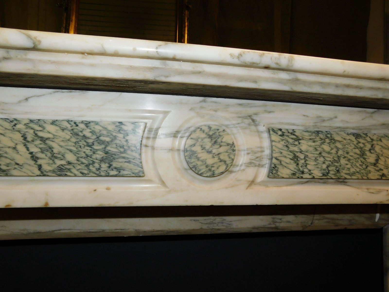 Fireplace Mantle In White And Green Marble, Carved Column, France photo buy