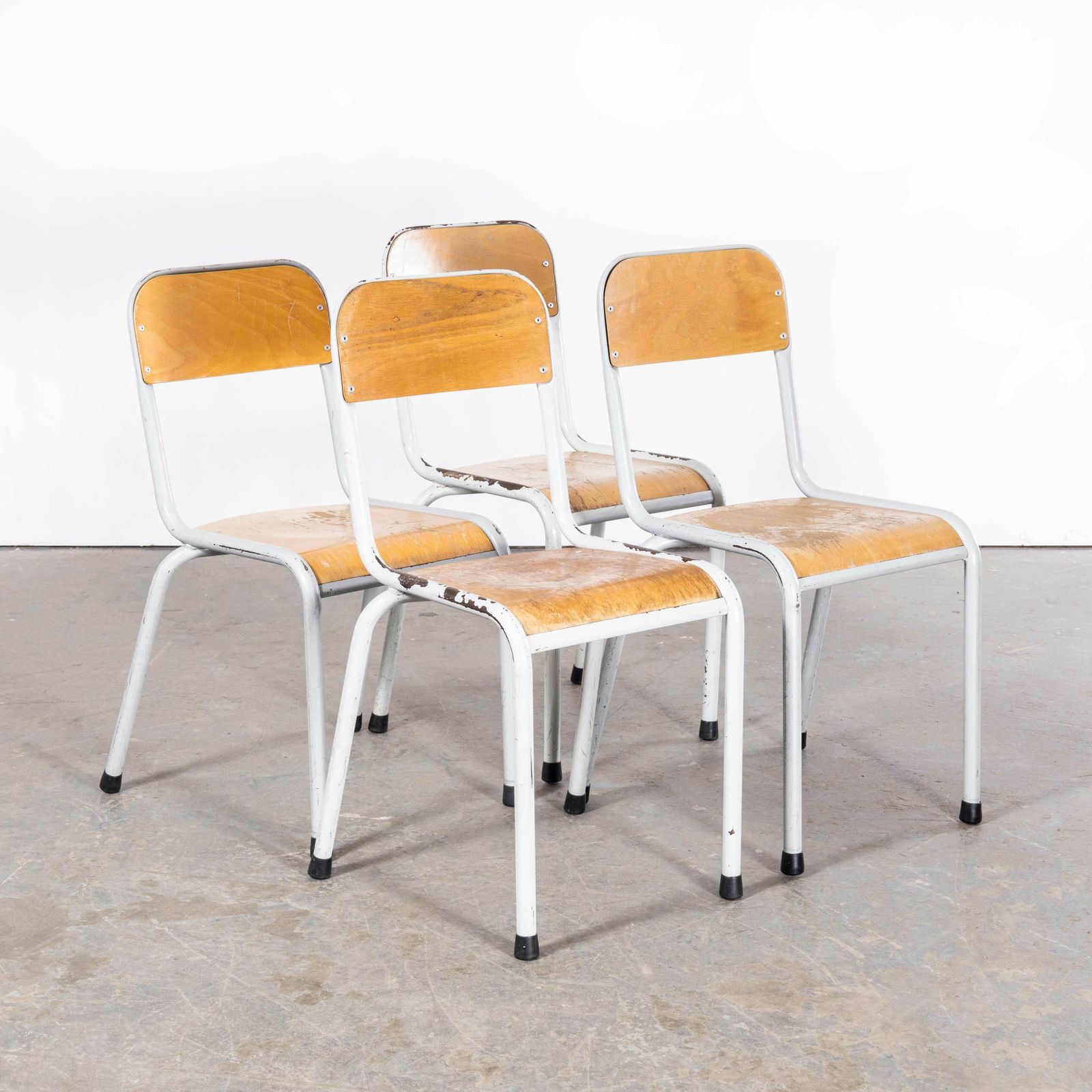 1950’s French Mullca D Back Light Grey Dining Chairs – Set Of Four